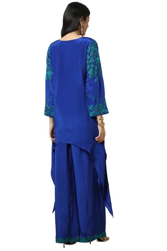 Soch Womens Blue Viscose Crepe Embroidered Co-Ord Set With Cutdana SaumyasStore