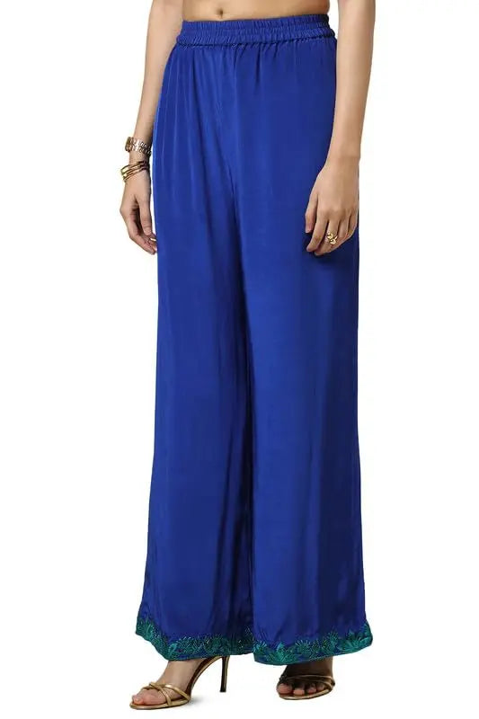 Soch Womens Blue Viscose Crepe Embroidered Co-Ord Set With Cutdana SaumyasStore