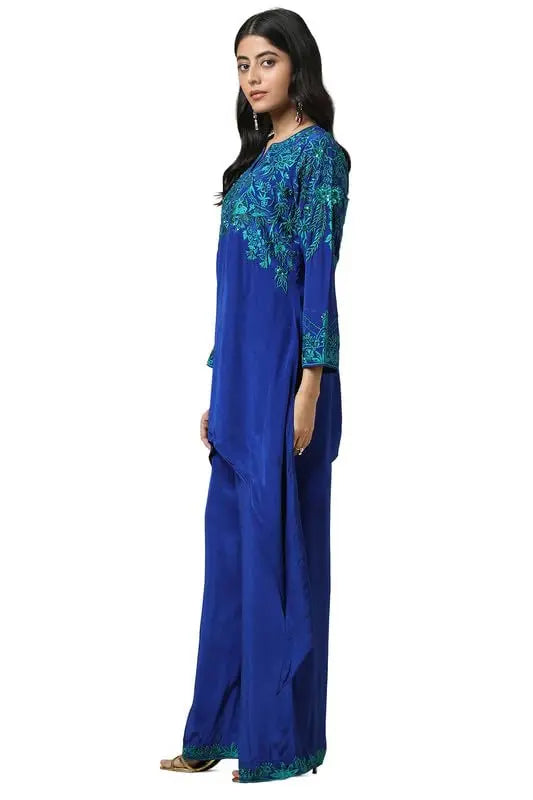 Soch Womens Blue Viscose Crepe Embroidered Co-Ord Set With Cutdana SaumyasStore
