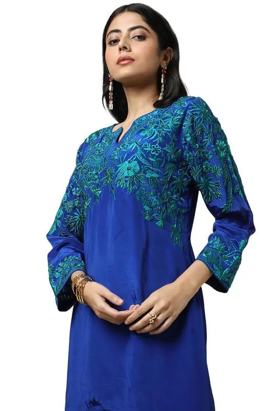 Soch Womens Blue Viscose Crepe Embroidered Co-Ord Set With Cutdana SaumyasStore