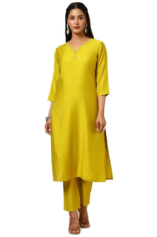 Soch Womens Green Viscose Blend Embellished Kurta Set With Cutdana SaumyasStore