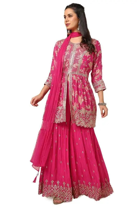 Soch Womens Pink Chinon Blend Embroidered Suit Set With Sequence Work SaumyasStore