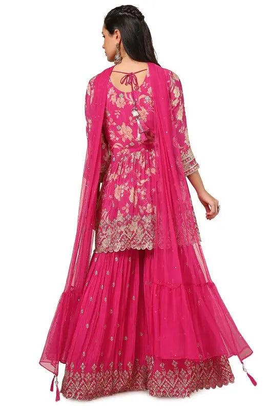 Soch Womens Pink Chinon Blend Embroidered Suit Set With Sequence Work SaumyasStore