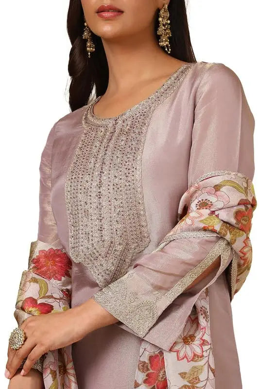 Soch Womens Purple Yoke Embroidery Tissue Suit Set With Cutdana SaumyasStore