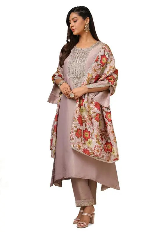 Soch Womens Purple Yoke Embroidery Tissue Suit Set With Cutdana SaumyasStore