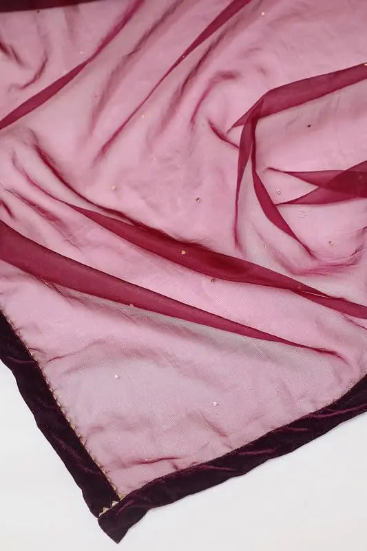 Soch Womens Wine Velvet Embroidered Suit Set With Beads And Stones SaumyasStore