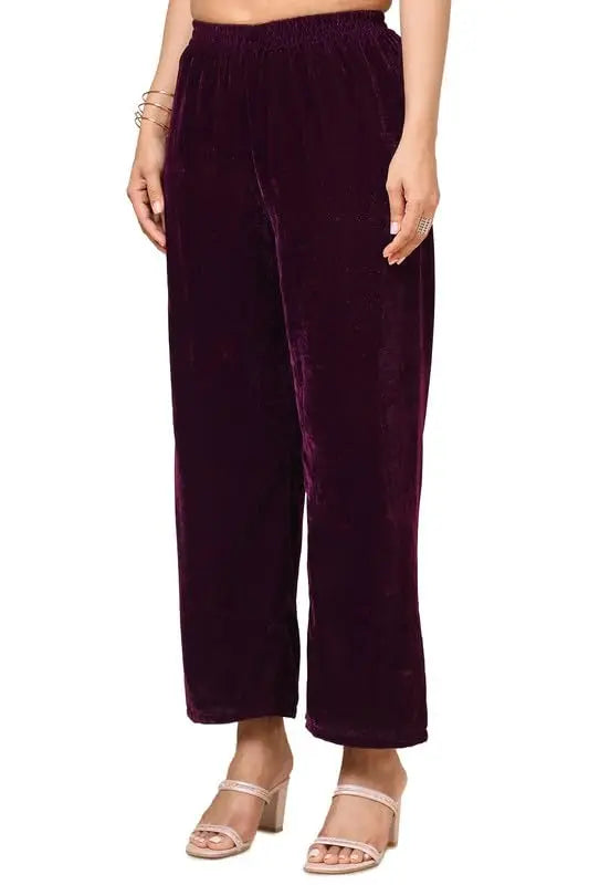 Soch Womens Wine Velvet Embroidered Suit Set With Beads And Stones SaumyasStore