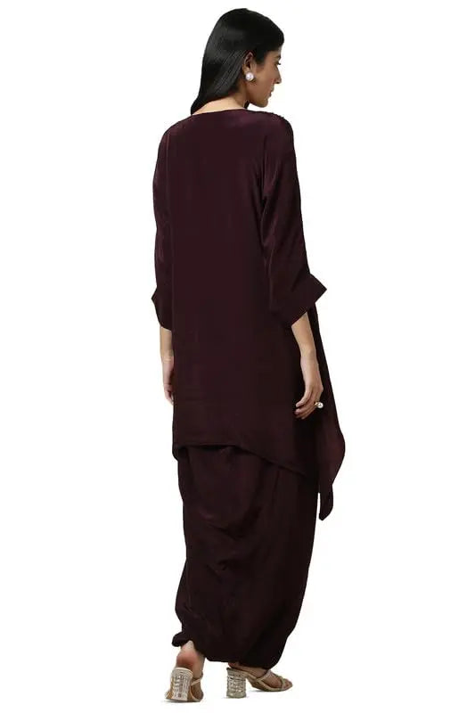 Soch Womens Wine Viscose Crepe Embellished Kaftan Suit With Cutdana SaumyasStore