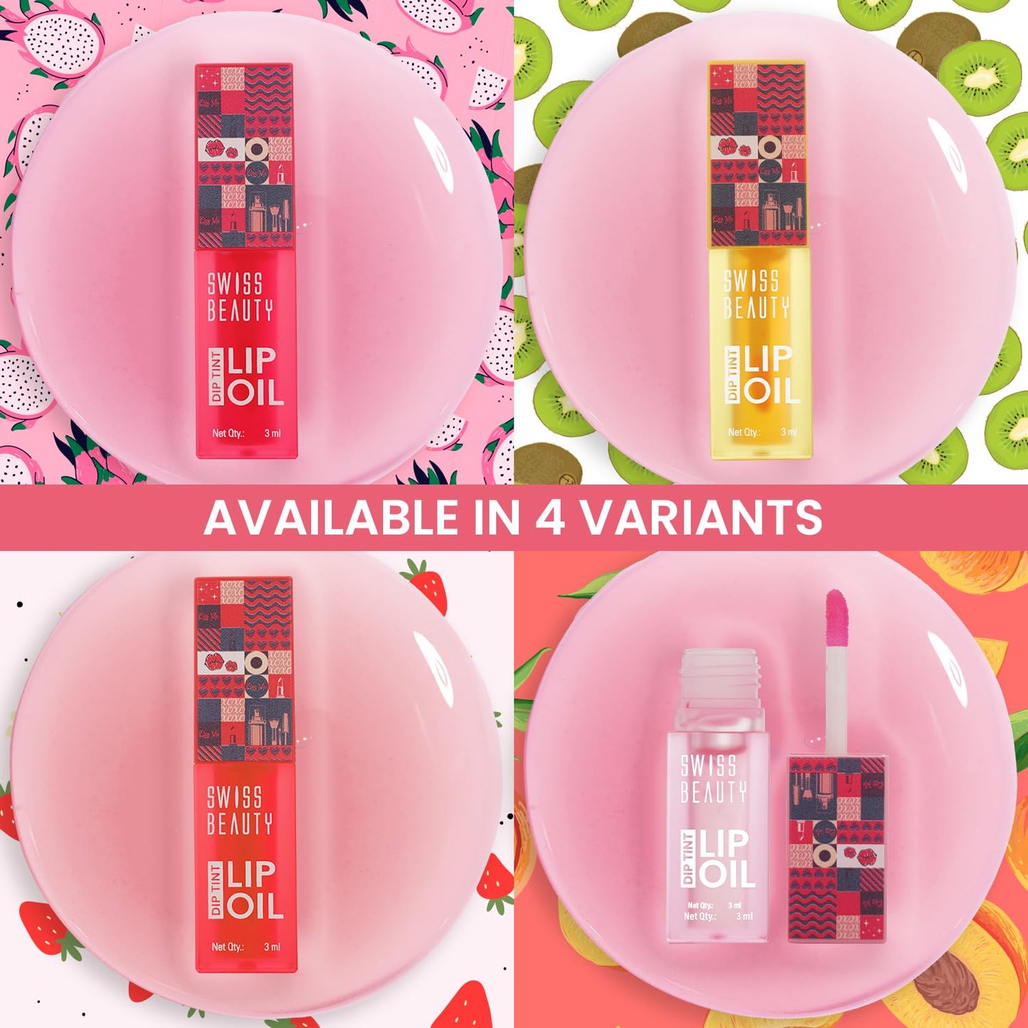 Swiss Beauty Dip Tint Colour Changing PH Lip Oil | With Vitamin E for Long-Lasting Nourishment and Hydration| Soft and Natural Pink Lips | Shade- Kiwi, 3ml SaumyasStore