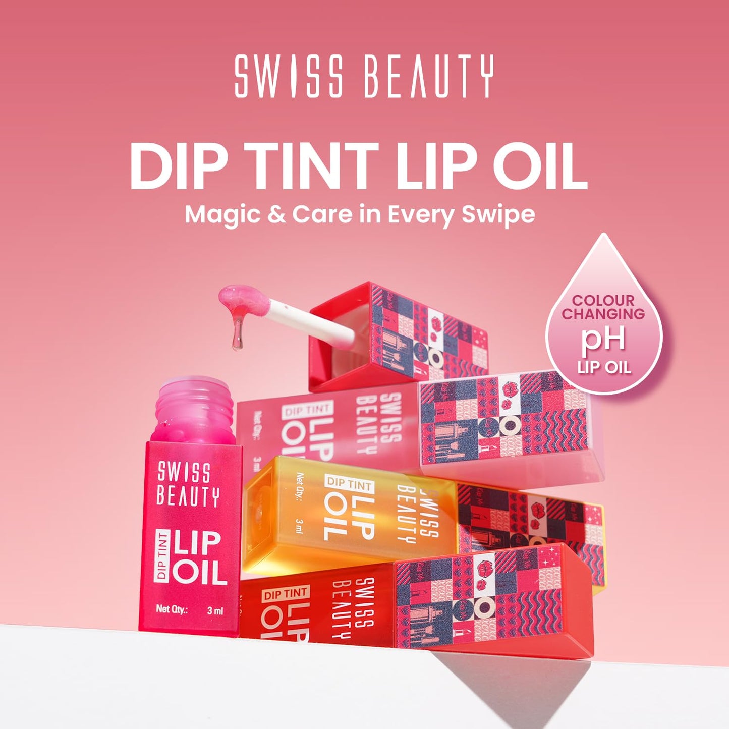 Swiss Beauty Dip Tint Colour Changing PH Lip Oil | With Vitamin E for Long-Lasting Nourishment and Hydration| Soft and Natural Pink Lips | Shade- Kiwi, 3ml SaumyasStore