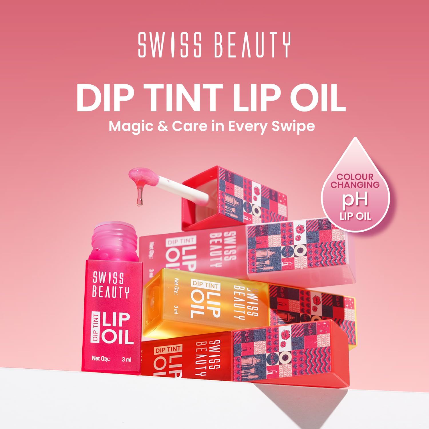 Swiss Beauty Dip Tint Colour Changing PH Lip Oil | With Vitamin E for Long-Lasting Nourishment and Hydration| Soft and Natural Pink Lips | Shade- Kiwi, 3ml SaumyasStore