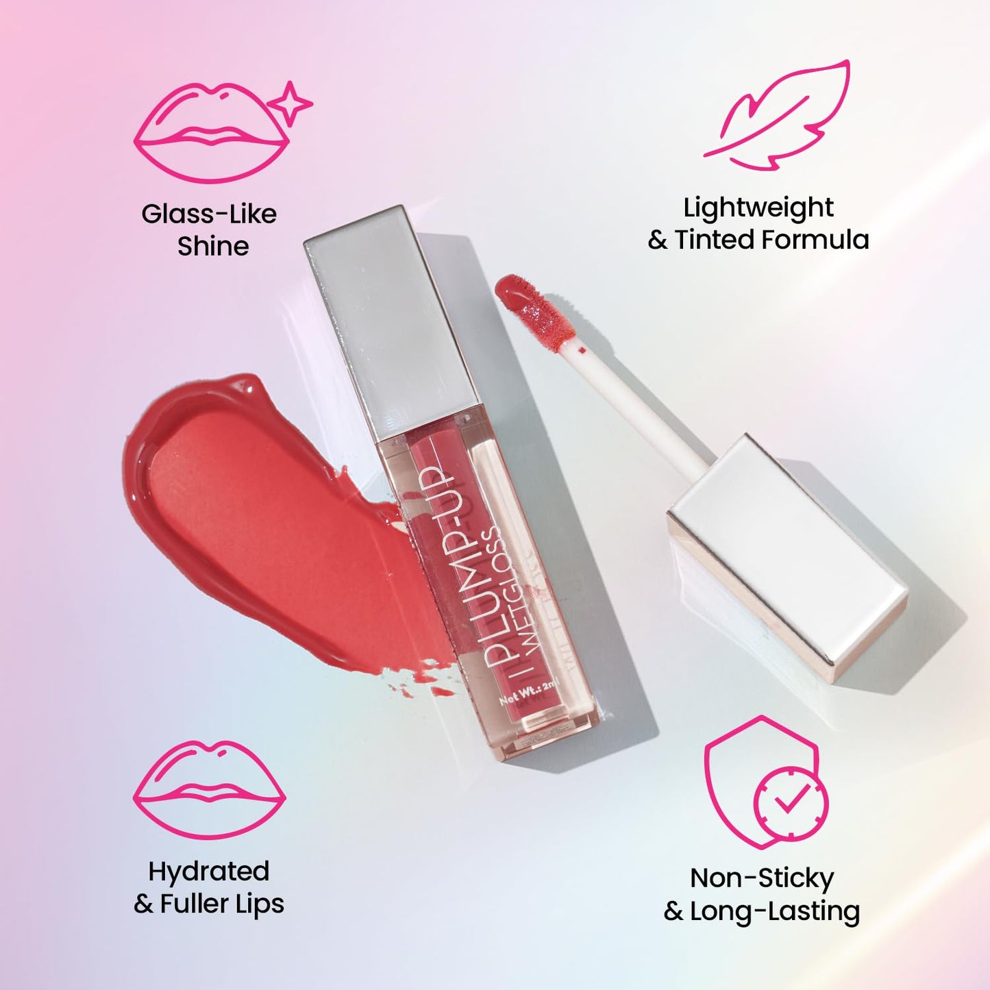 Swiss Beauty Plump-Up Wet Lightweight Lip Gloss With High Shine Glossy Finish For Fuller And Plump Lips | Shade- Berrilicious, 2Ml| SaumyasStore