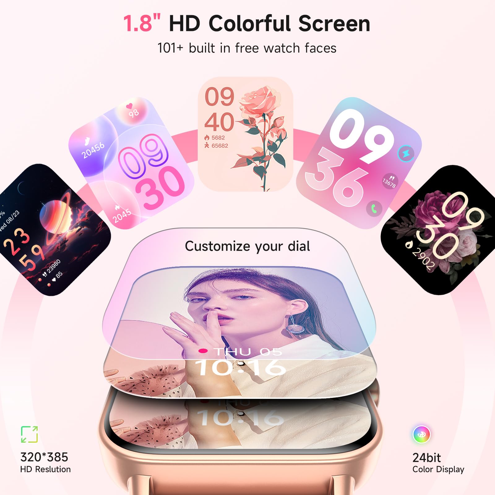 Tensky Smart Watch for Women/Men Android & iPhone, Alexa Built-in, 1.8" Fitness Tracker with Answer/Make Call, IP68 Waterproof/Heart Rate/Sleep/Monitor Pedometer, Activity Tracker for 100 Sport Mode SaumyasStore