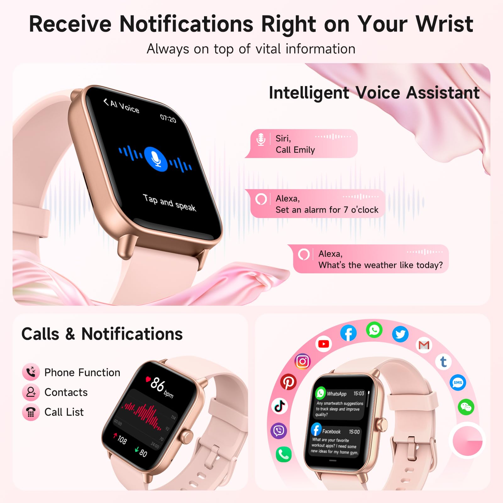 Tensky Smart Watch for Women/Men Android & iPhone, Alexa Built-in, 1.8" Fitness Tracker with Answer/Make Call, IP68 Waterproof/Heart Rate/Sleep/Monitor Pedometer, Activity Tracker for 100 Sport Mode SaumyasStore