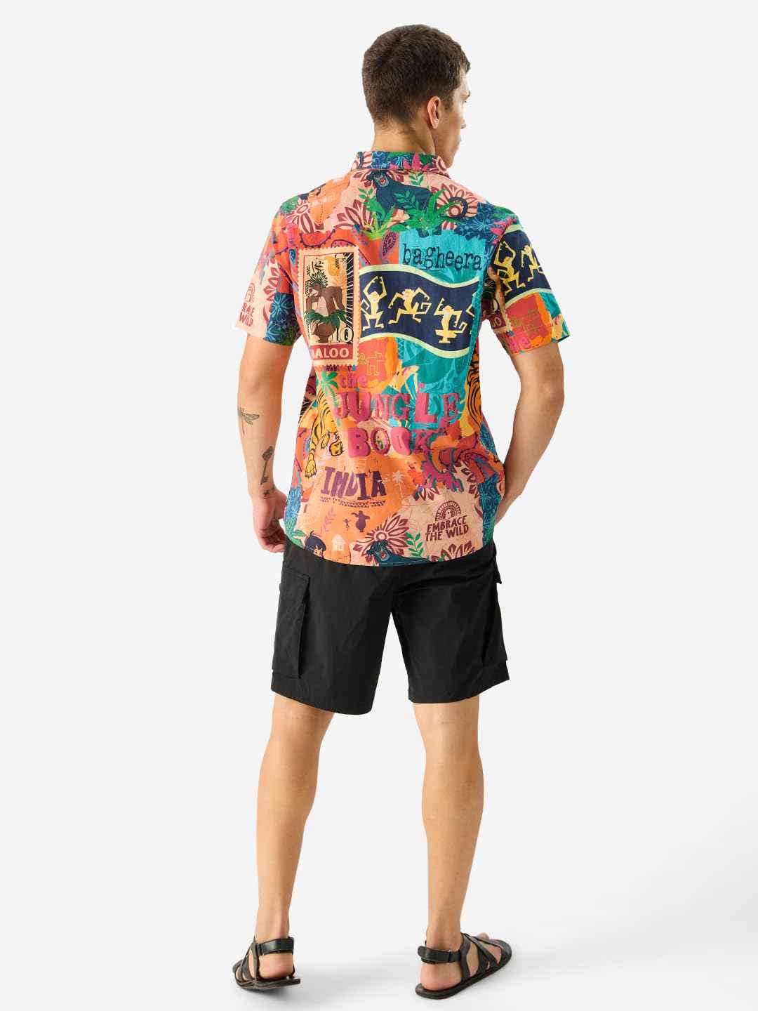 The Souled Store Official Jungle Book: Indie Print Short Sleeve Collared Button Down Regular Fit Cotton Summer Shirts for Men & Boys Multicolour SaumyasStore