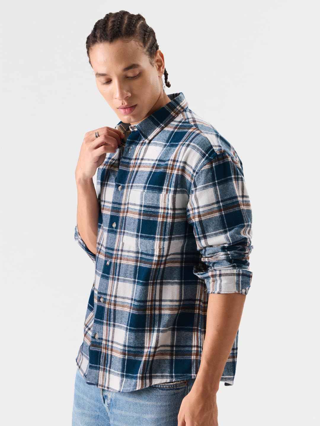 The Souled Store Original Plaid: Blue And White Men Utility Shirts SaumyasStore