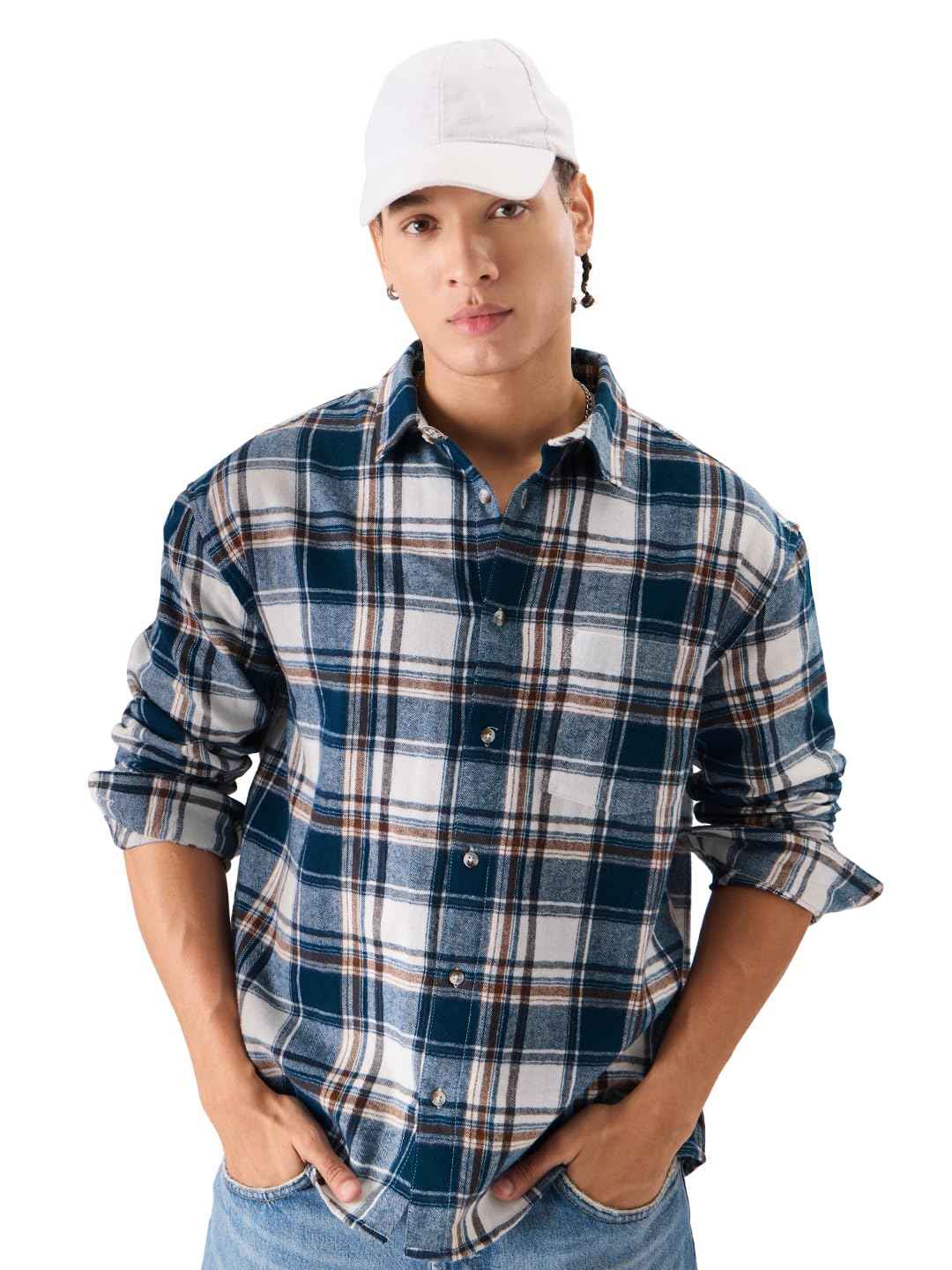 The Souled Store Original Plaid: Blue And White Men Utility Shirts SaumyasStore