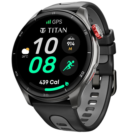 Titan Celestor Smart Watch, 1.43” AMOLED Display & AOD, 60Hz Fluid Display, Advanced GPS with Altimeter, Barometer & Compass, Piezoelectric Crown, BT Calling, Upto 7 Day Battery, 3ATM (Black) SaumyasStore