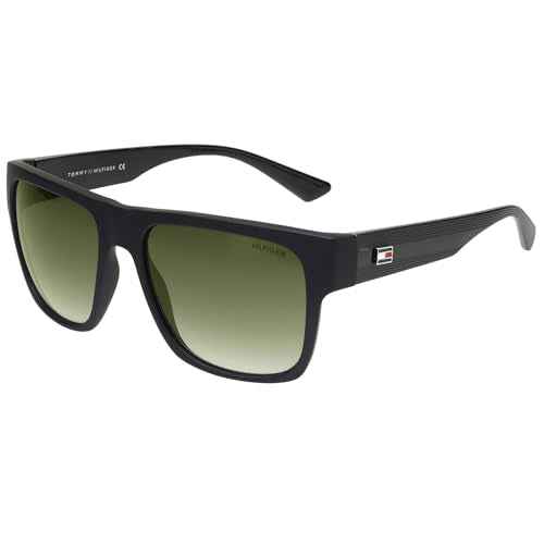 Tommy Hilfiger|Black Full Frame Square Sunglasses|100% UV Protected (Uv 400) Green Gradient Faded Lens|Men's|Large|TH ELVIN C1 57 S SaumyasStore