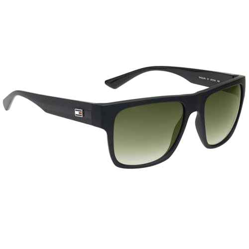 Tommy Hilfiger|Black Full Frame Square Sunglasses|100% UV Protected (Uv 400) Green Gradient Faded Lens|Men's|Large|TH ELVIN C1 57 S SaumyasStore