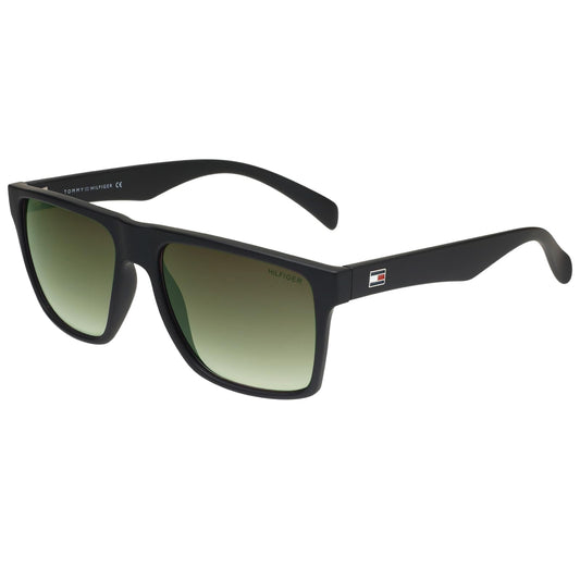 Tommy Hilfiger|Black Full Frame Square Sunglasses|100% UV Protected (Uv 400) Green Gradient Faded Lens|Men's|Large|TH WALLACE C2 57 S SaumyasStore