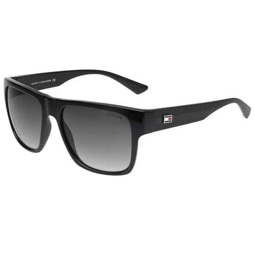 Tommy Hilfiger|Black Full Frame Square Sunglasses|100% UV Protected (Uv 400) Grey Gradient Faded Lens|Men's|Large|TH ELVIN C2 57 S SaumyasStore