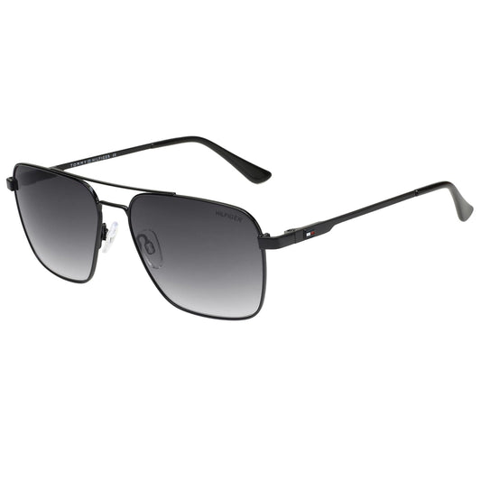 Tommy Hilfiger|Black Full Frame Square Sunglasses|100% UV Protected (Uv 400) Grey Gradient Faded Lens|Men's|Large|TH TROY C1 58 S SaumyasStore