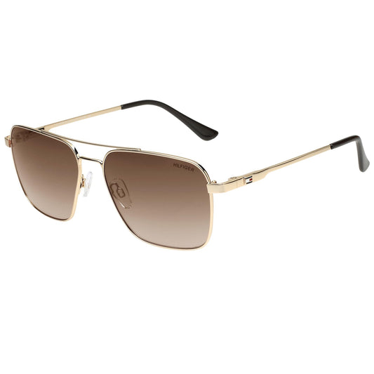 Tommy Hilfiger|Gold Full Frame Square Sunglasses|100% UV Protected (Uv 400) Brown Gradient Faded Lens|Men's|Large|TH TROY C4 58 S SaumyasStore