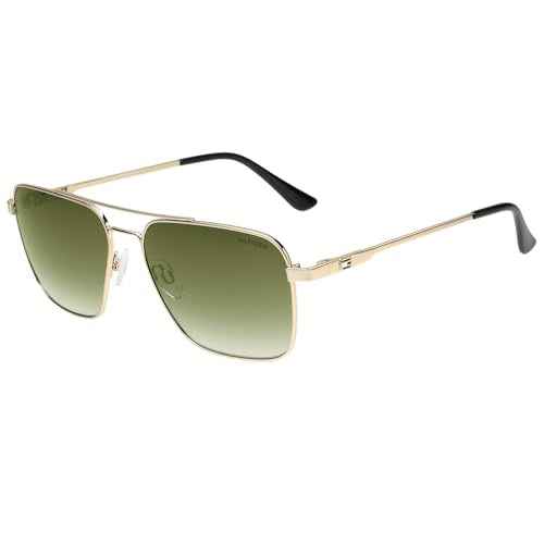 Tommy Hilfiger|Gold Full Frame Square Sunglasses|100% UV Protected (Uv 400) Green Gradient Faded Lens|Men's|Large|TH TROY C3 58 S SaumyasStore
