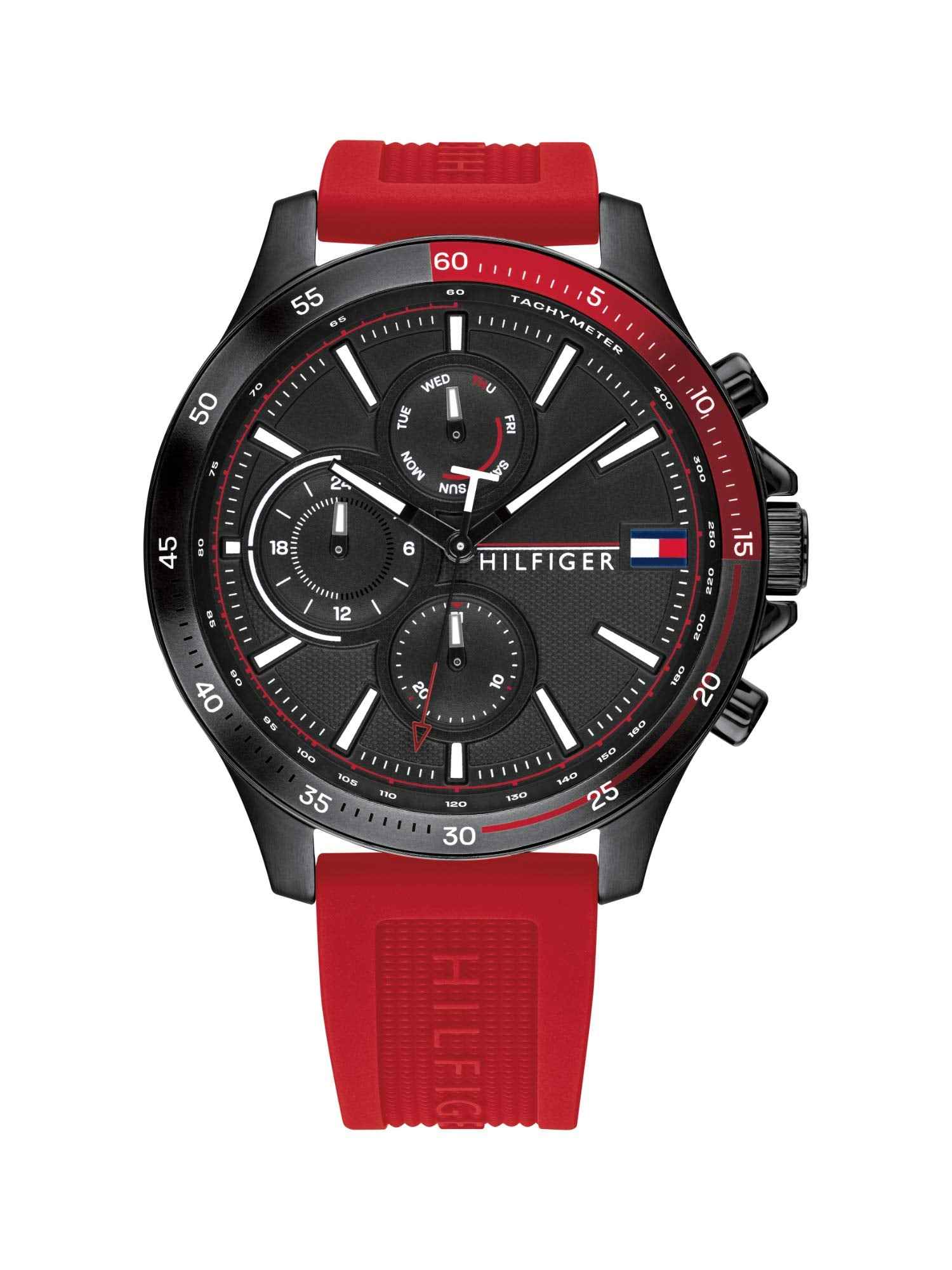 Tommy Hilfiger Quartz Multifunction Black Dial Silicone Strap Watch for Men-NETH1791722 SaumyasStore