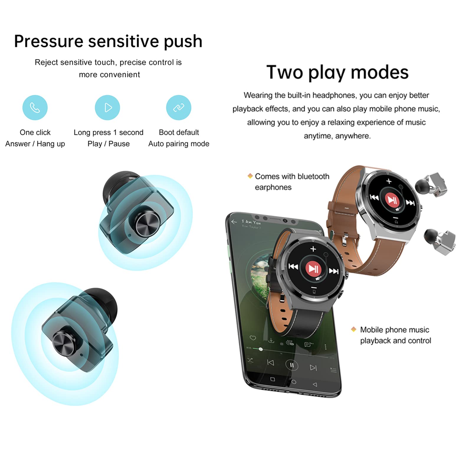 Tuanzi JM08 2 in 1 Smart Watch with Earbuds 1.28" Smartwatch TWS HiFi Stereo Wireless Headset Combo Bluetooth Phone Call for Android iOS (Silver Steel+Silicone) SaumyasStore