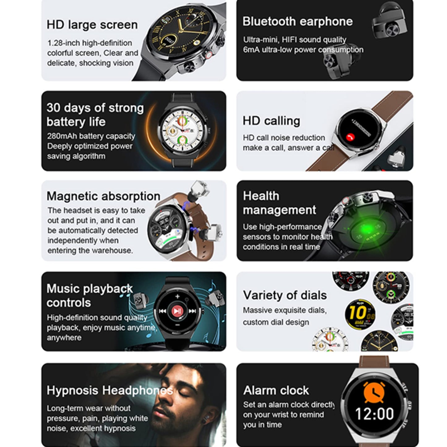 Tuanzi JM08 2 in 1 Smart Watch with Earbuds 1.28" Smartwatch TWS HiFi Stereo Wireless Headset Combo Bluetooth Phone Call for Android iOS (Silver Steel+Silicone) SaumyasStore