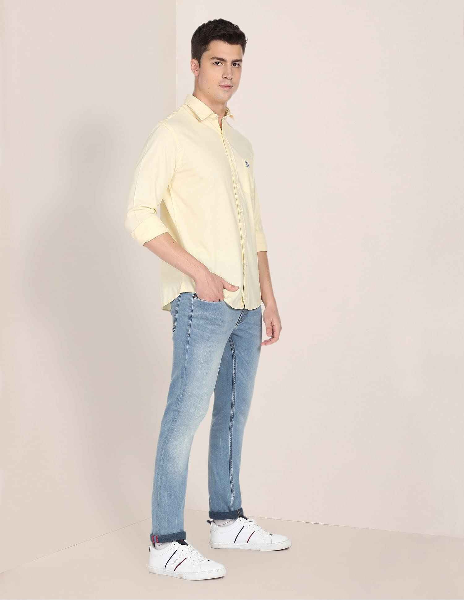 U.S. POLO ASSN. Men's Regular Fit Solid Oxford Fs Shirts (Usshtfx0015_Yellow_XL) SaumyasStore