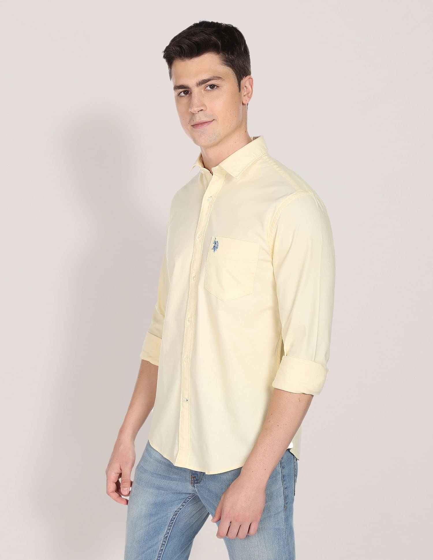 U.S. POLO ASSN. Men's Regular Fit Solid Oxford Fs Shirts (Usshtfx0015_Yellow_XL) SaumyasStore