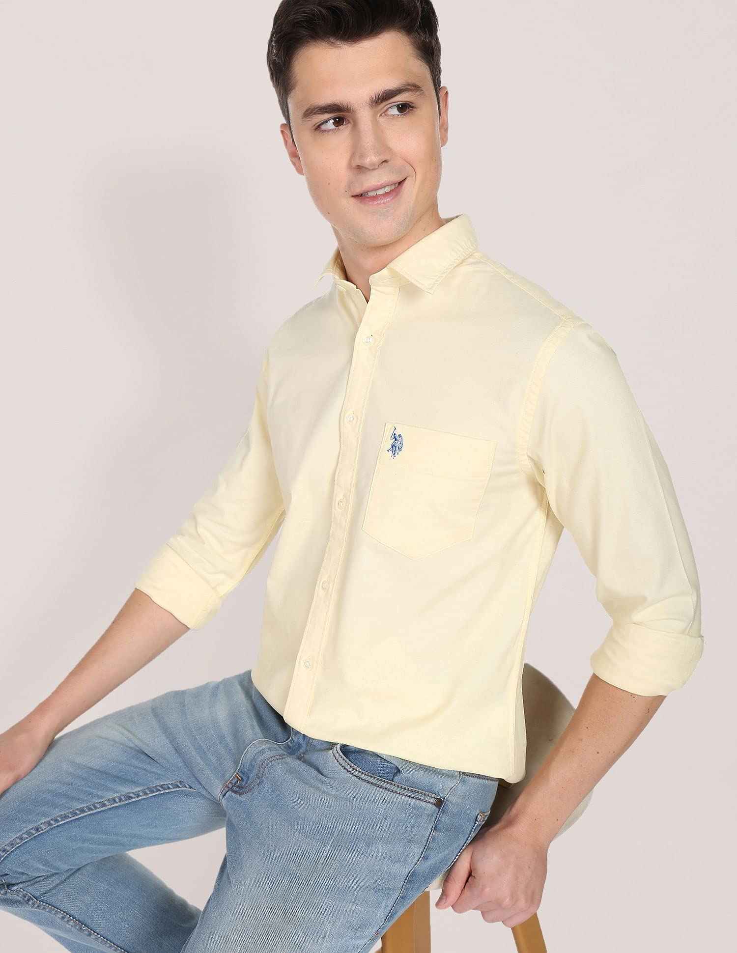 U.S. POLO ASSN. Men's Regular Fit Solid Oxford Fs Shirts (Usshtfx0015_Yellow_XL) SaumyasStore