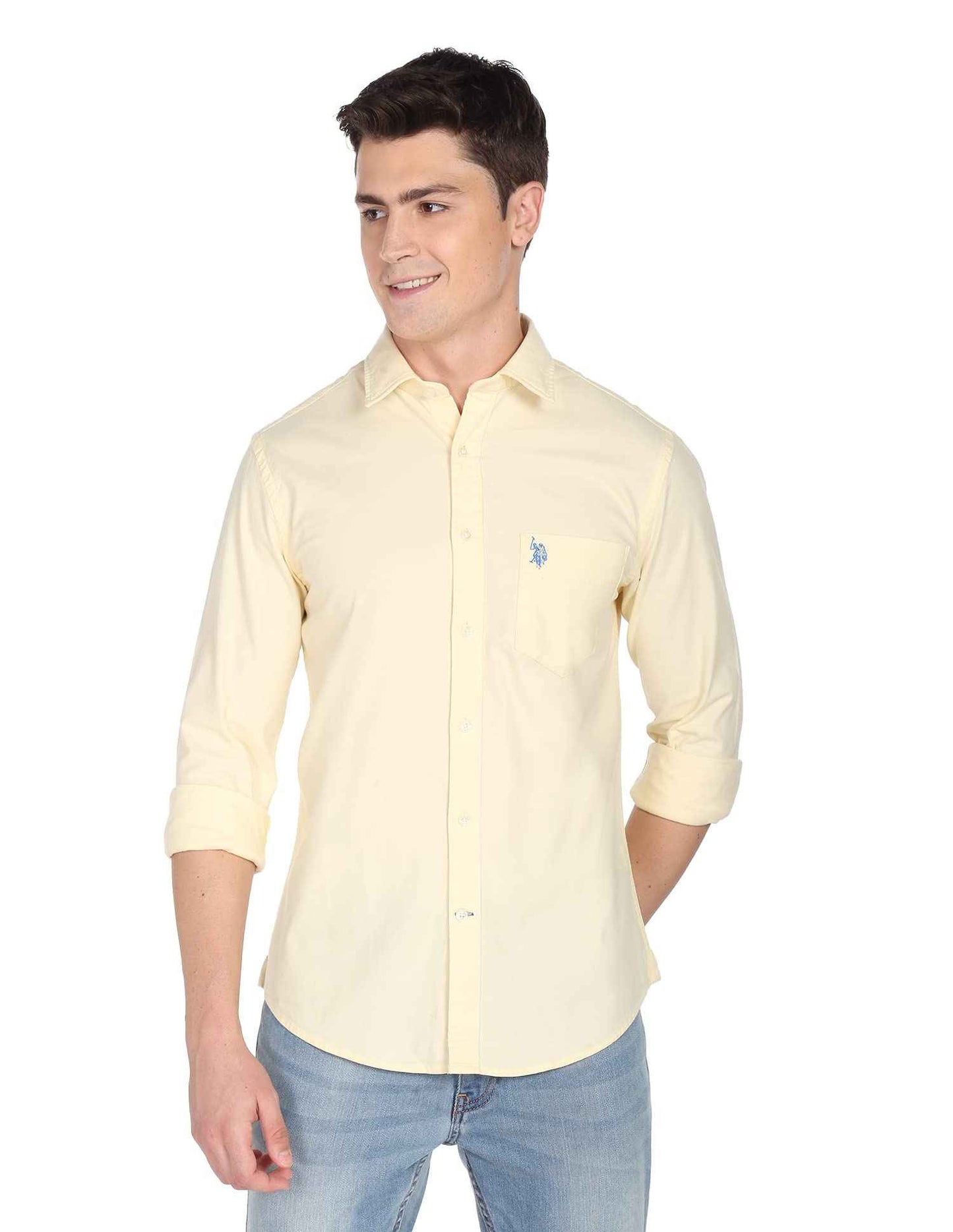 U.S. POLO ASSN. Men's Regular Fit Solid Oxford Fs Shirts (Usshtfx0015_Yellow_XL) SaumyasStore