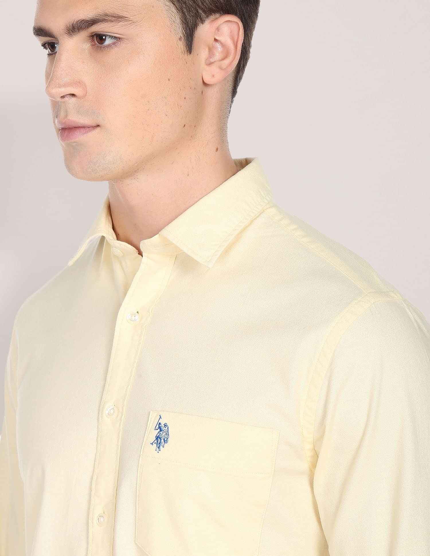 U.S. POLO ASSN. Men's Regular Fit Solid Oxford Fs Shirts (Usshtfx0015_Yellow_XL) SaumyasStore