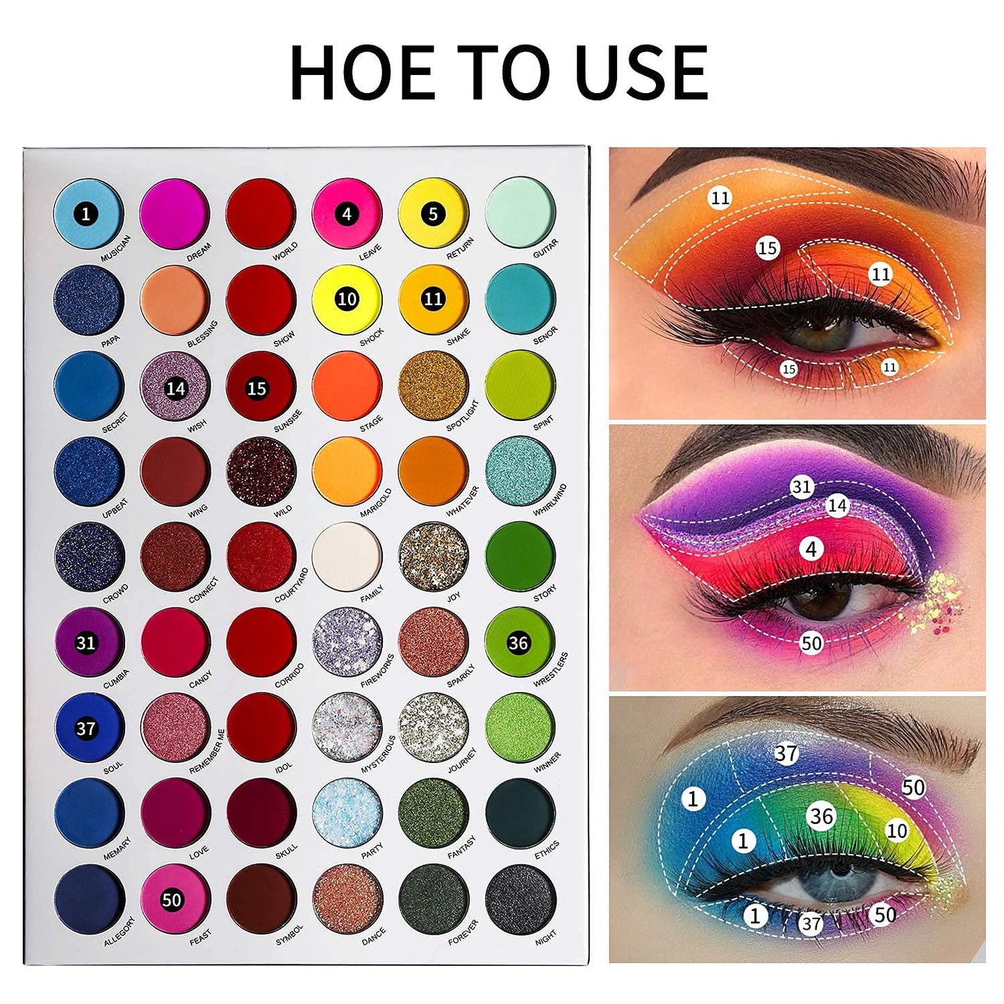 URBANMAC Professional 54 Color Board Eye Shadow Bright Neon Glitter Makeup Pallet Highly Pigmented Powder Eye Shadow, Multicolor, Semi-Matte Finish SaumyasStore