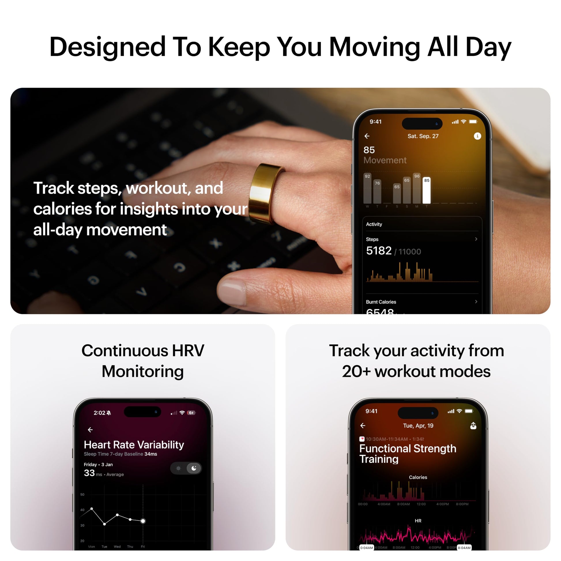 Ultrahuman Ring AIR-Smart Ring Activity Tracker, Size First with Ultrahuman Sizing Kit,Sleep Tracker,Smart Ring for Men/Women,Fitness Tracker (Bionic Gold, 13) SaumyasStore