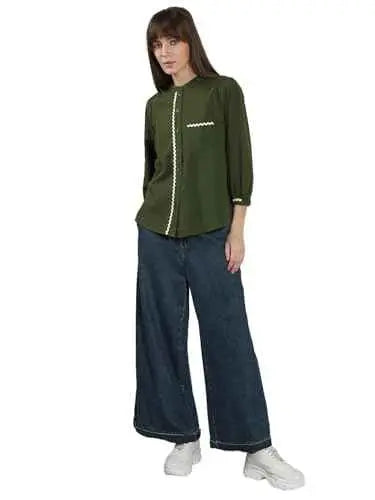 VERO MODA Women's Cotton Regular Fit Green Shirt SaumyasStore