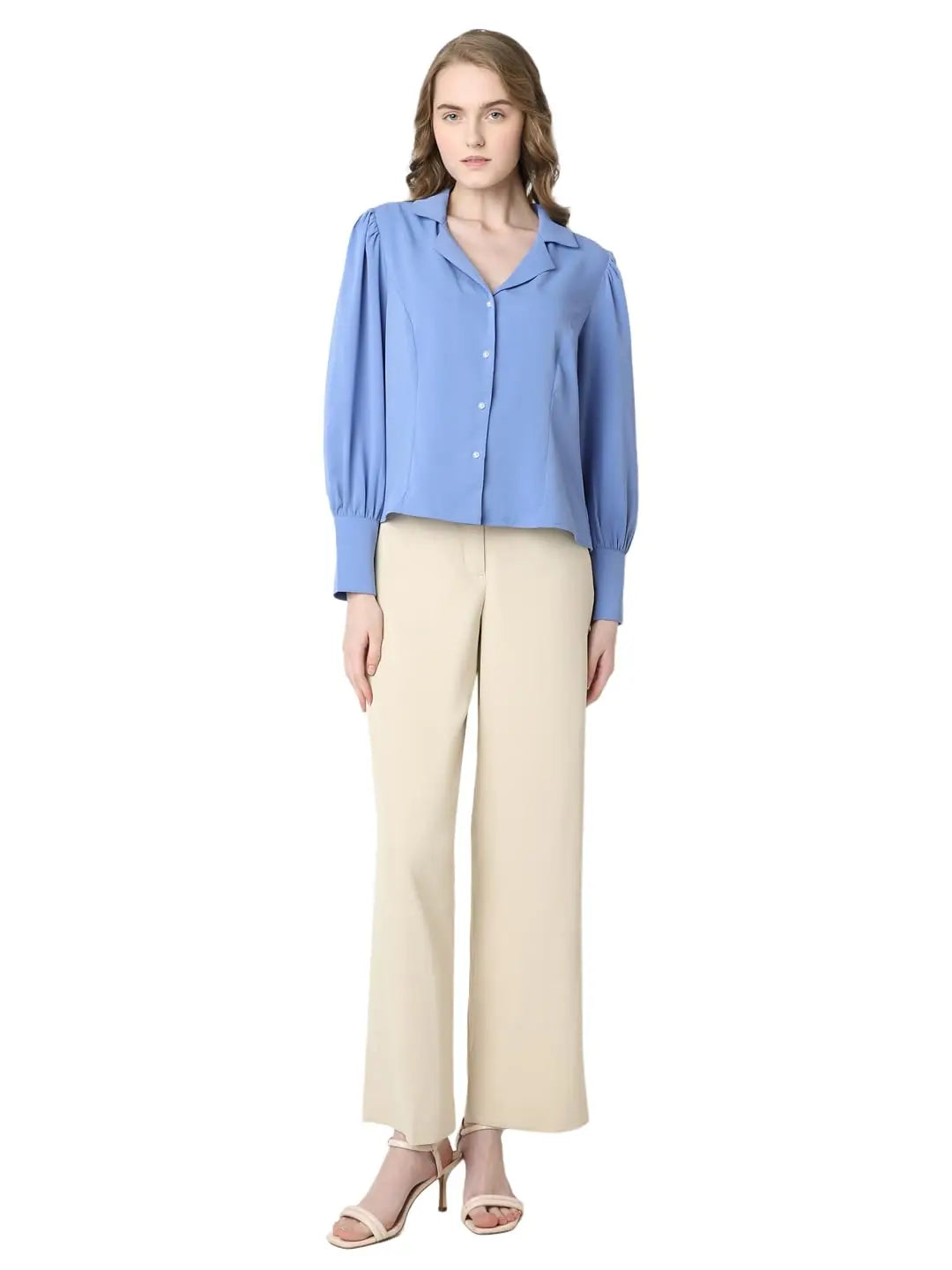 VERO MODA Women's Solid Regular Fit Shirt (10310590- Wedgewood SaumyasStore