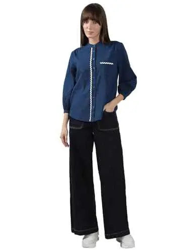 Vero Moda Women's Cotton Regular Fit Blue Shirt SaumyasStore