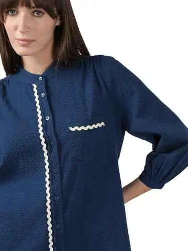 Vero Moda Women's Cotton Regular Fit Blue Shirt SaumyasStore