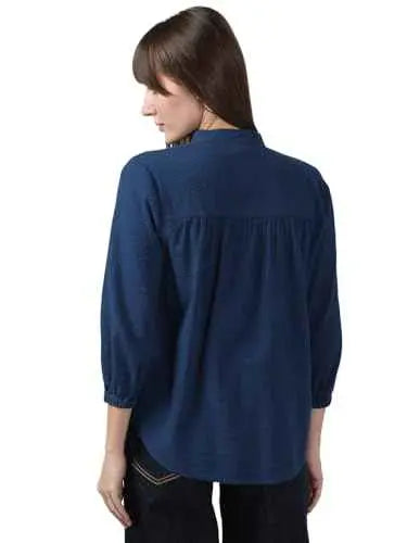 Vero Moda Women's Cotton Regular Fit Blue Shirt SaumyasStore
