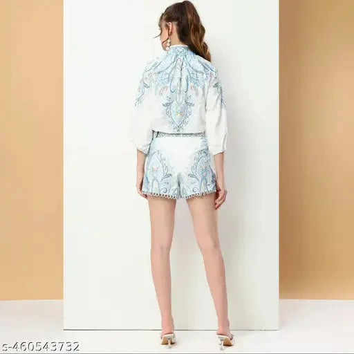 Vintage Print Glamour 2-Piece Blouse and Shorts Set SaumyasStore