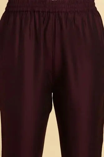 W for Woman Purple Panelled Embroidered Kurta, Slim Pants and Dupatta Set (Size: XL)-WS10451-221088 SaumyasStore