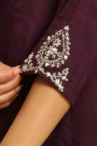 W for Woman Purple Panelled Embroidered Kurta, Slim Pants and Dupatta Set (Size: XL)-WS10451-221088 SaumyasStore