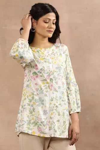 W for Woman White Floral Print Rayon Straight Top_24FEW30832-123184_3XL SaumyasStore