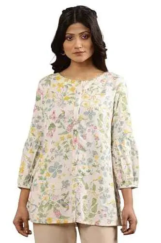 W for Woman White Floral Print Rayon Straight Top_24FEW30832-123184_3XL SaumyasStore