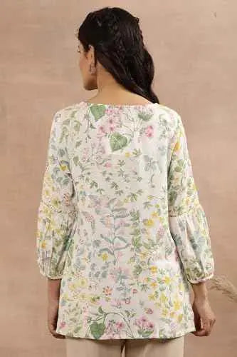 W for Woman White Floral Print Rayon Straight Top_24FEW30832-123184_3XL SaumyasStore